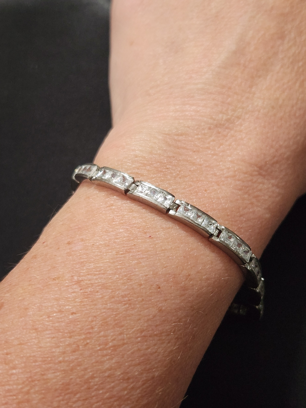 Classic 925 Silver-Tone Link Bracelet with Clear Stones vintage